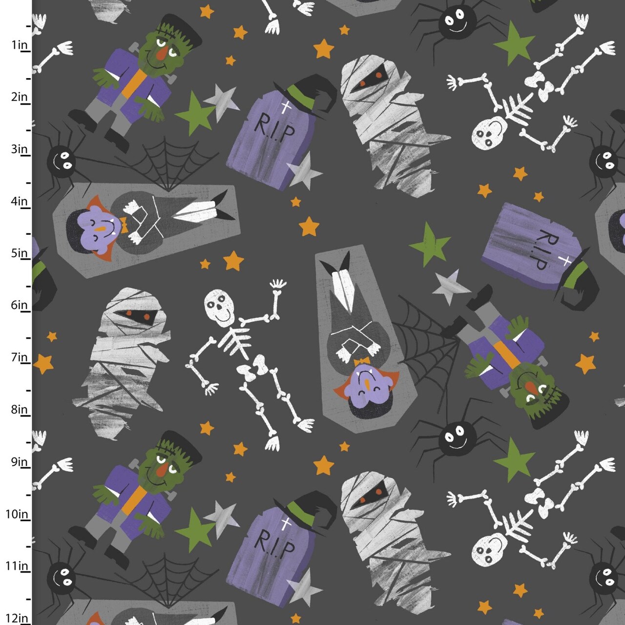 Fabric 3 Wishes Charcoal Monster Mash Monster Squad by the Quarter Yard 23695-CHR